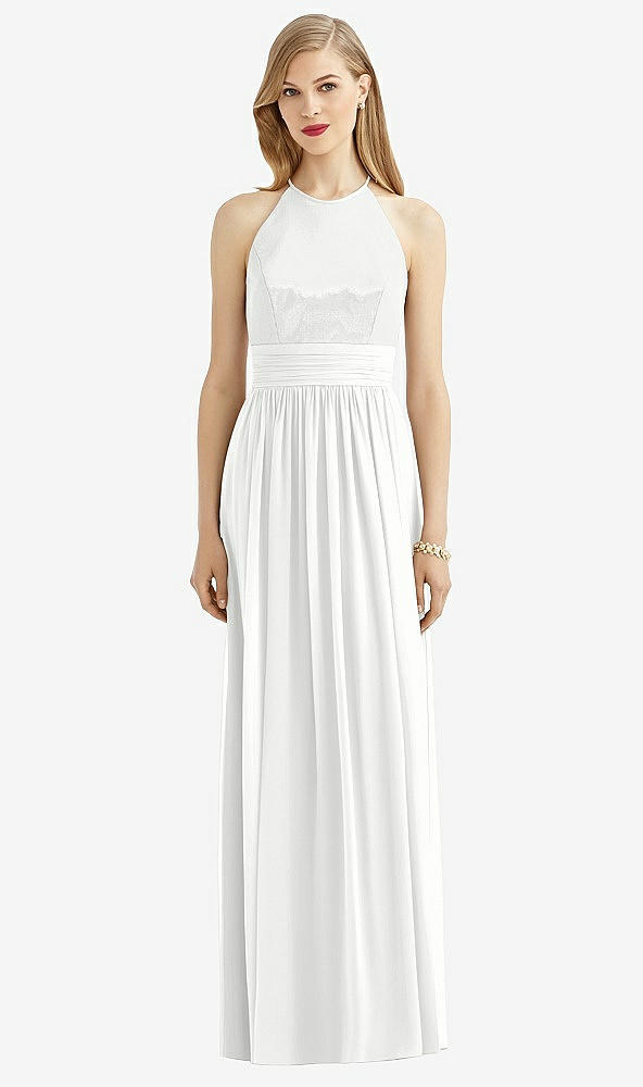 Front View - White Halter Lux Chiffon Sequin Bodice Dress