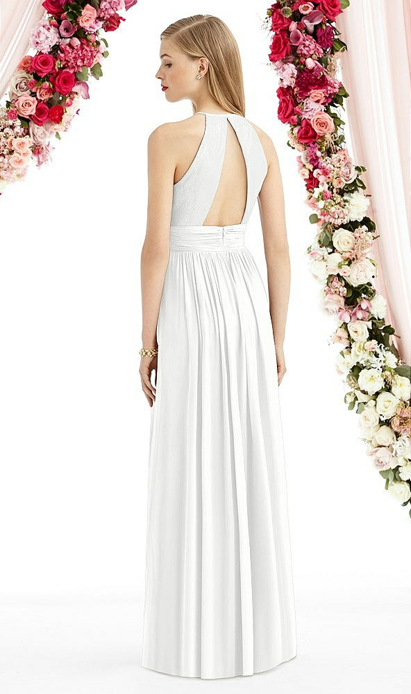 Back View - White Halter Lux Chiffon Sequin Bodice Dress