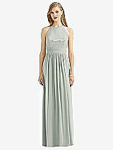 Front View Thumbnail - Willow Green Halter Lux Chiffon Sequin Bodice Dress