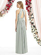Rear View Thumbnail - Willow Green Halter Lux Chiffon Sequin Bodice Dress