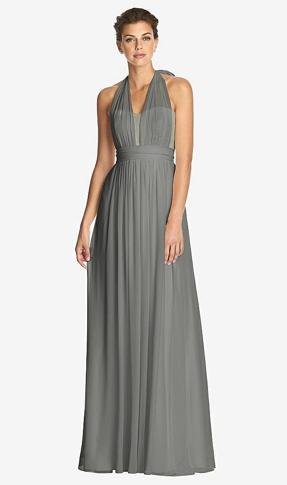 Front View - Charcoal Gray & Metallic Gold After Six Bridesmaid Dress 6749