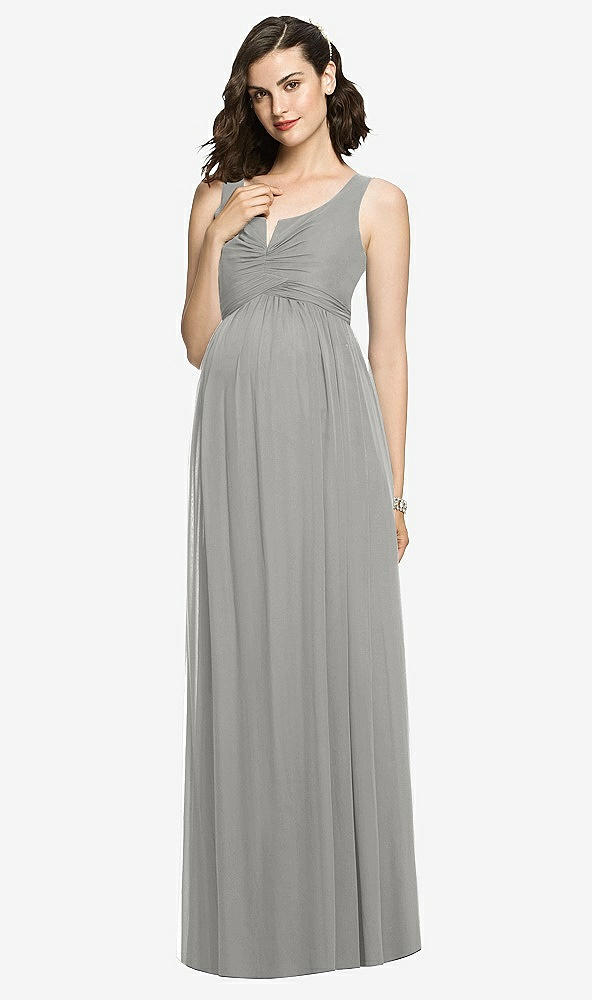 Front View - Chelsea Gray Sleeveless Notch Maternity Dress