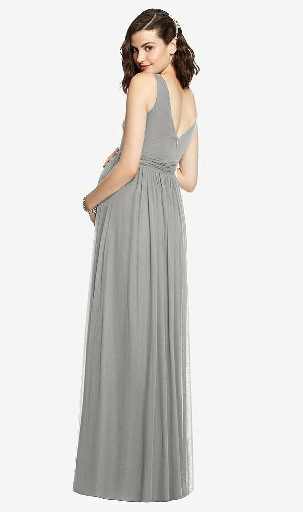 Back View - Chelsea Gray Sleeveless Notch Maternity Dress