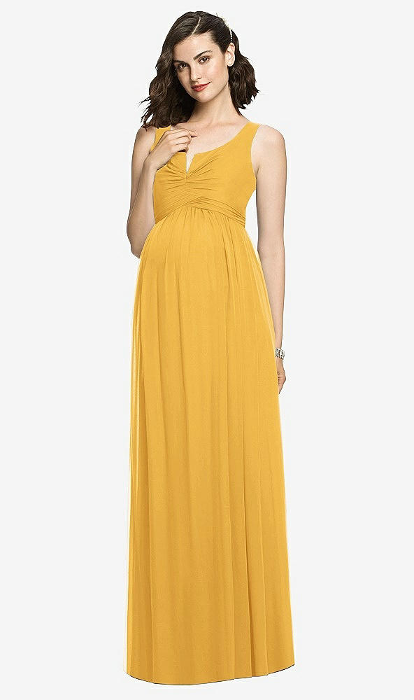 Front View - NYC Yellow Sleeveless Notch Maternity Dress