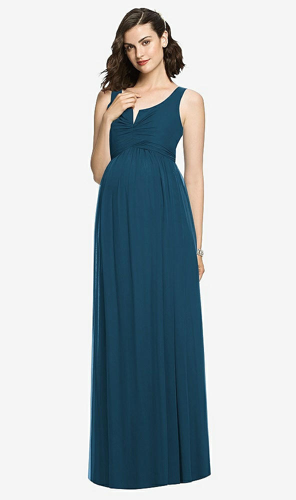 Front View - Atlantic Blue Sleeveless Notch Maternity Dress