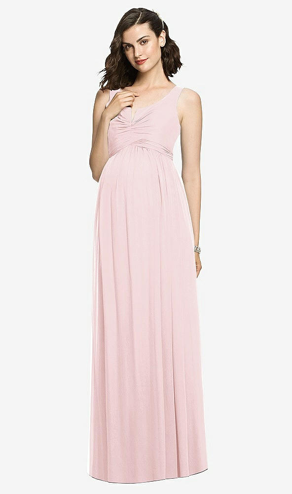 Front View - Ballet Pink Sleeveless Notch Maternity Dress