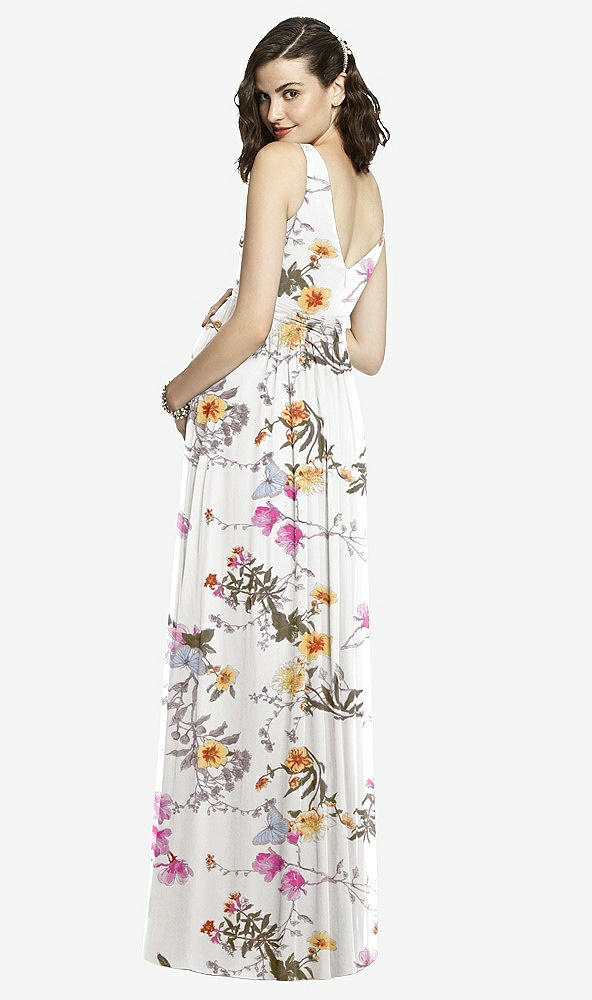 Back View - Butterfly Botanica Ivory Sleeveless Notch Maternity Dress