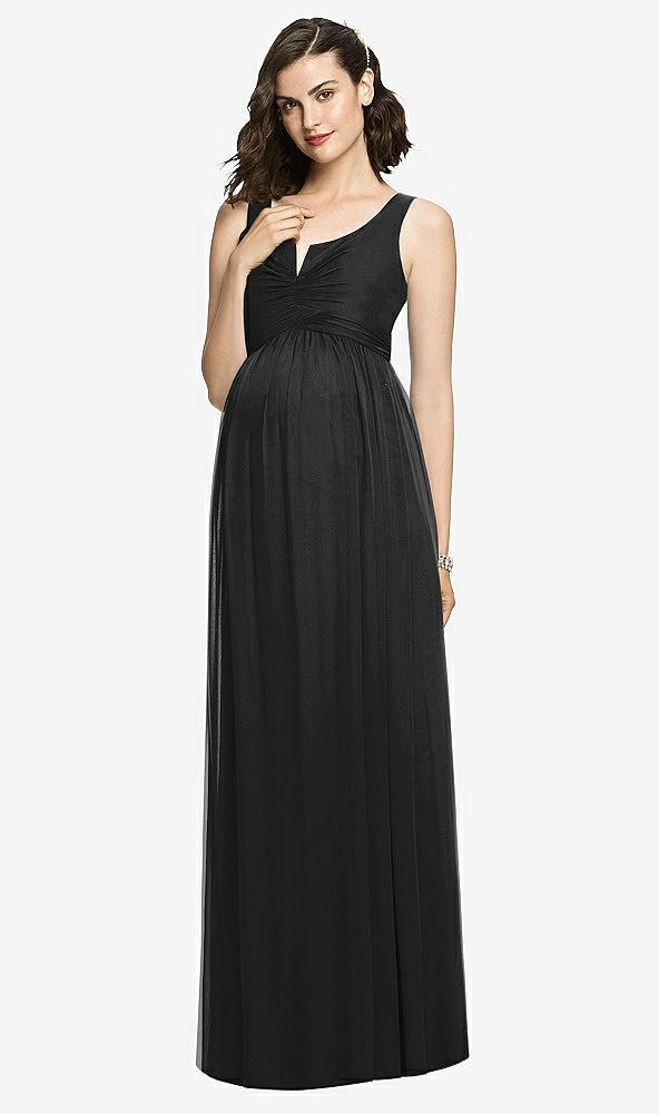 Front View - Black Sleeveless Notch Maternity Dress