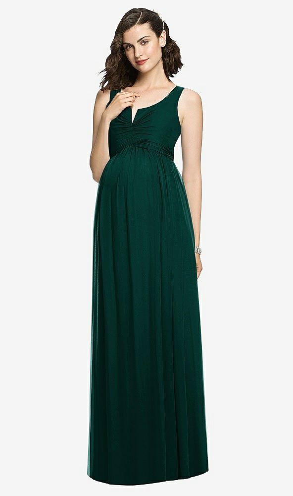 Front View - Evergreen Sleeveless Notch Maternity Dress