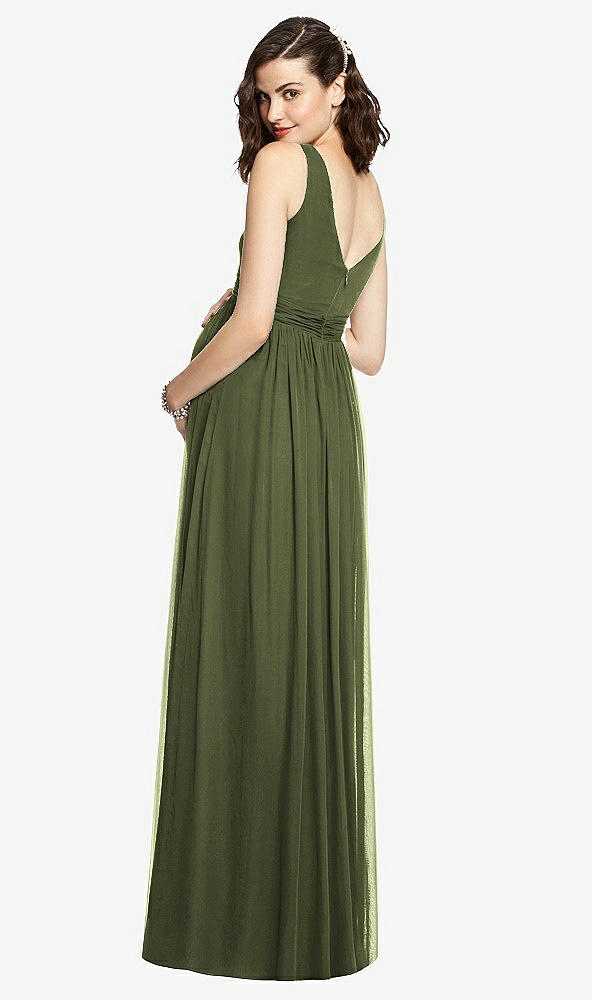 Back View - Olive Green Sleeveless Notch Maternity Dress