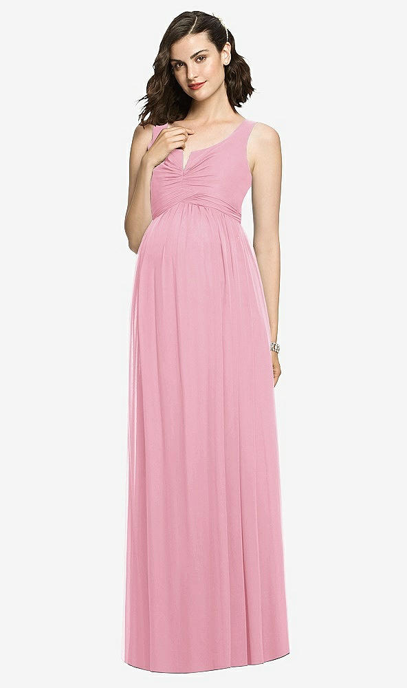 Front View - Peony Pink Sleeveless Notch Maternity Dress