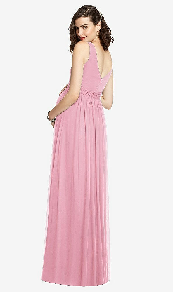 Back View - Peony Pink Sleeveless Notch Maternity Dress