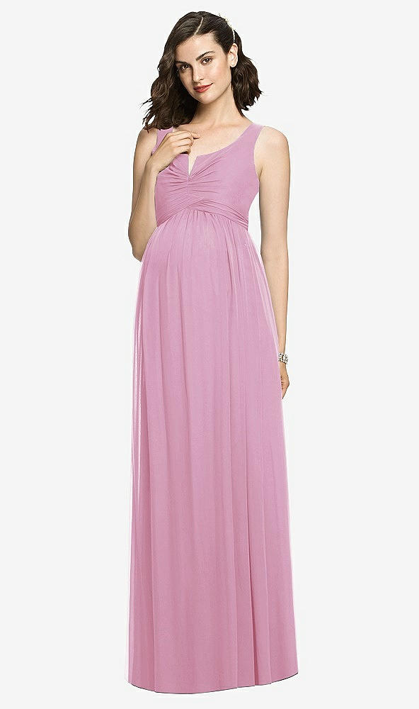 Front View - Powder Pink Sleeveless Notch Maternity Dress