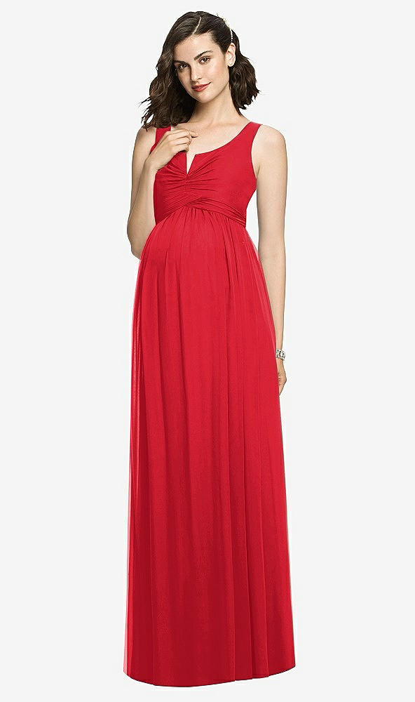 Front View - Parisian Red Sleeveless Notch Maternity Dress