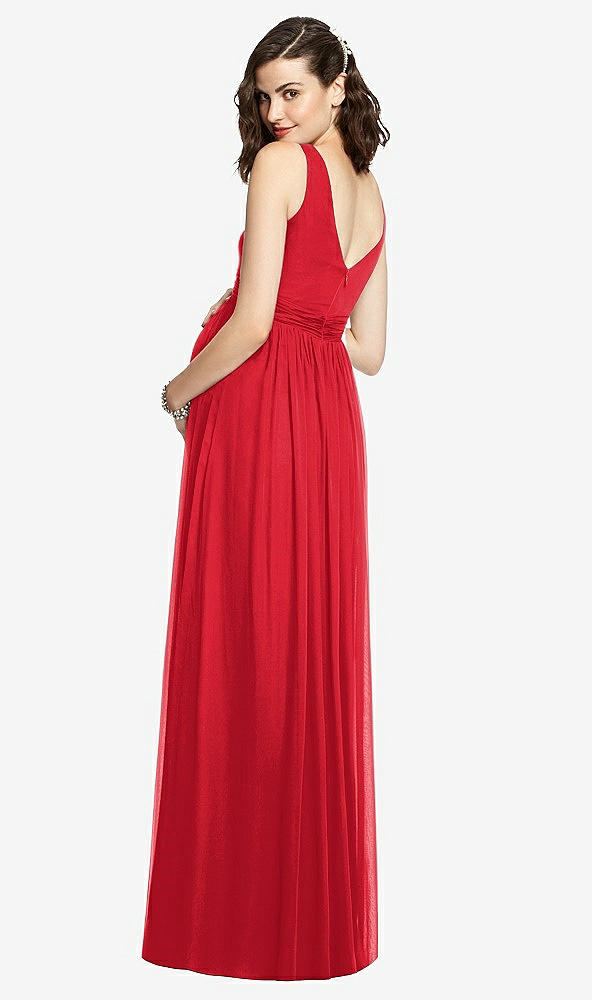 Back View - Parisian Red Sleeveless Notch Maternity Dress