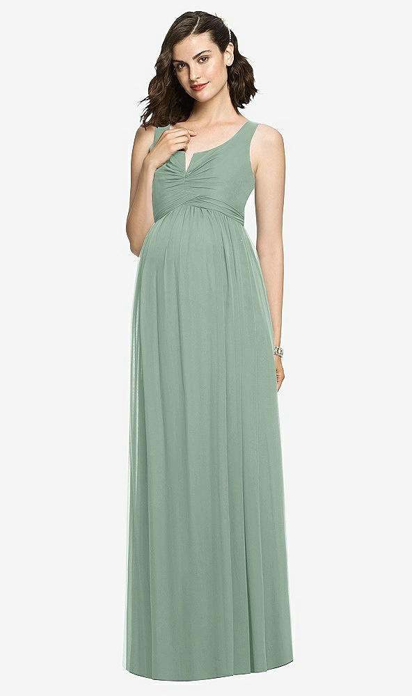 Front View - Seagrass Sleeveless Notch Maternity Dress
