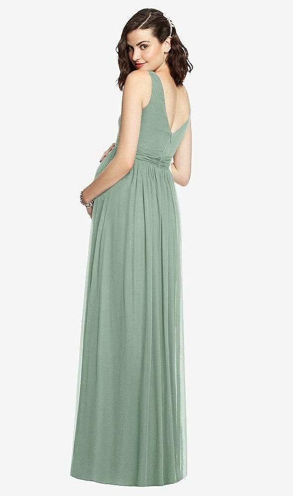 Back View - Seagrass Sleeveless Notch Maternity Dress