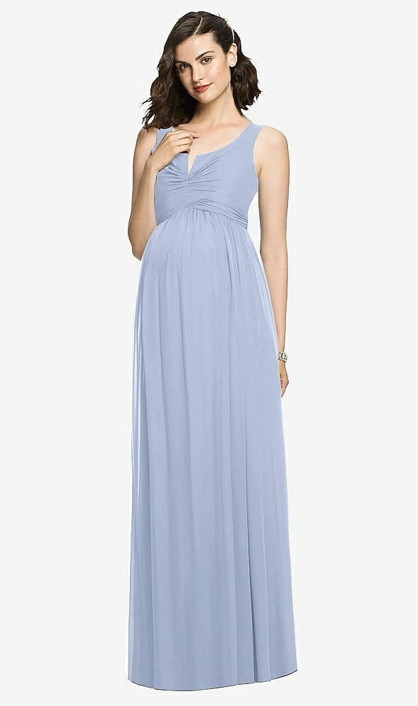 Front View - Sky Blue Sleeveless Notch Maternity Dress