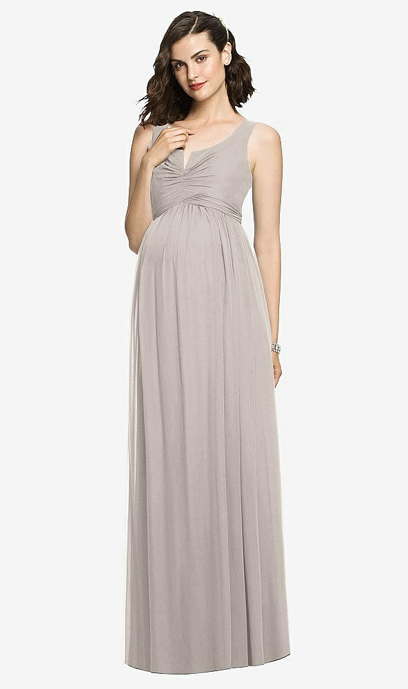 Front View - Taupe Sleeveless Notch Maternity Dress