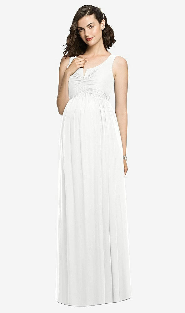 Front View - White Sleeveless Notch Maternity Dress