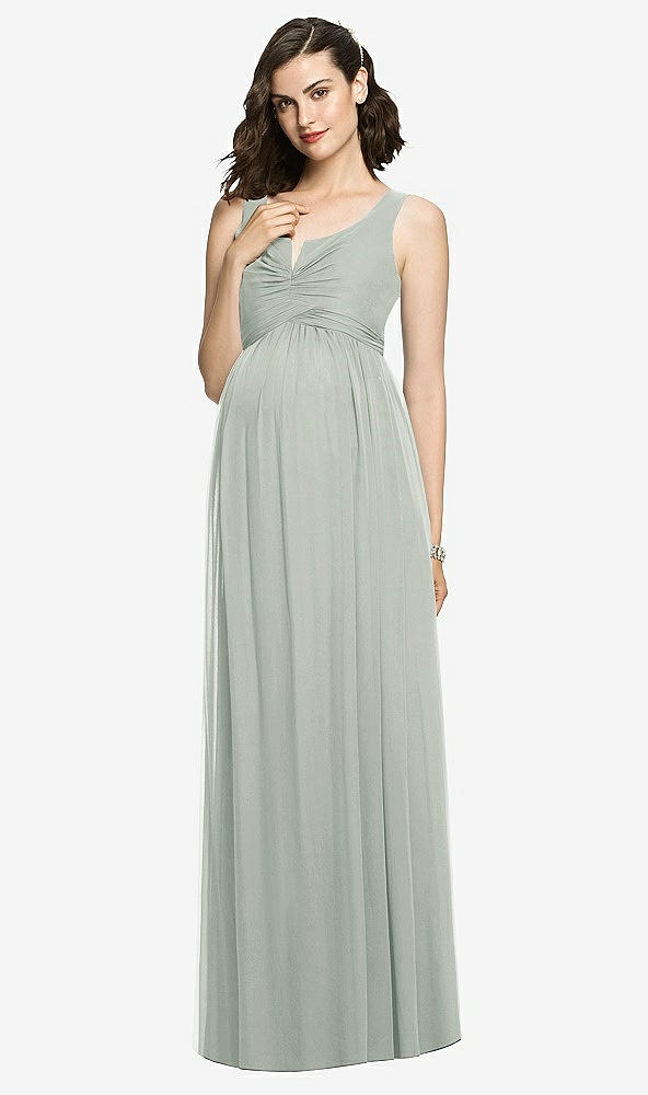 Front View - Willow Green Sleeveless Notch Maternity Dress