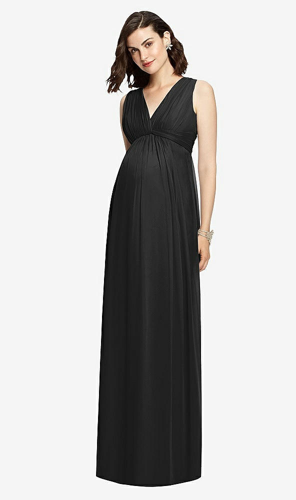 Front View - Black  Sleeveless Shirred Skirt Maternity Dress