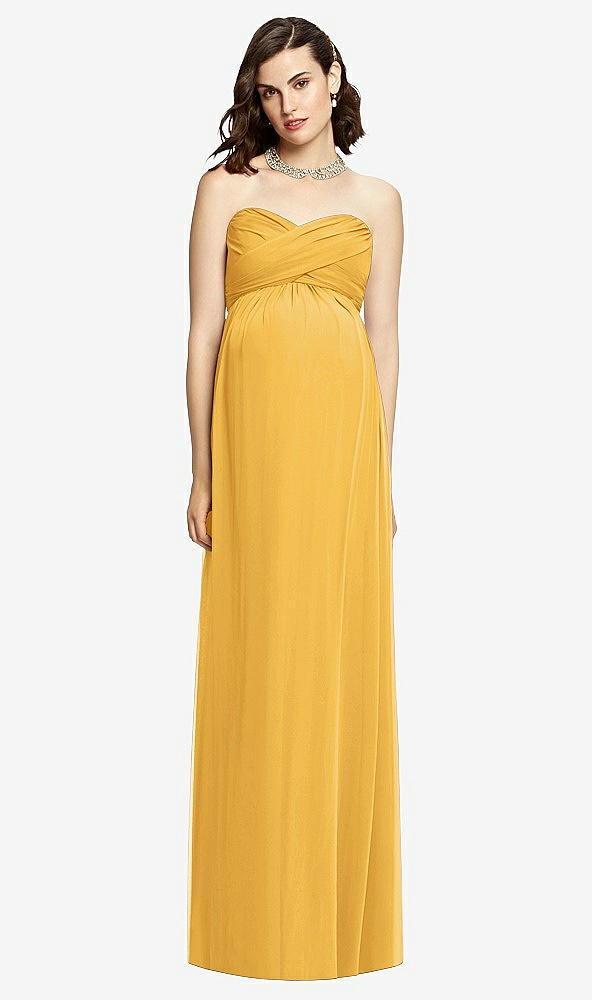 Front View - NYC Yellow Draped Bodice Strapless Maternity Dress