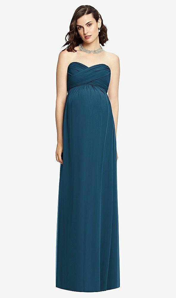 Front View - Atlantic Blue Draped Bodice Strapless Maternity Dress