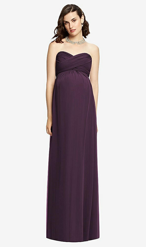 Front View - Aubergine Draped Bodice Strapless Maternity Dress