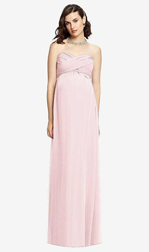 Front View - Ballet Pink Draped Bodice Strapless Maternity Dress