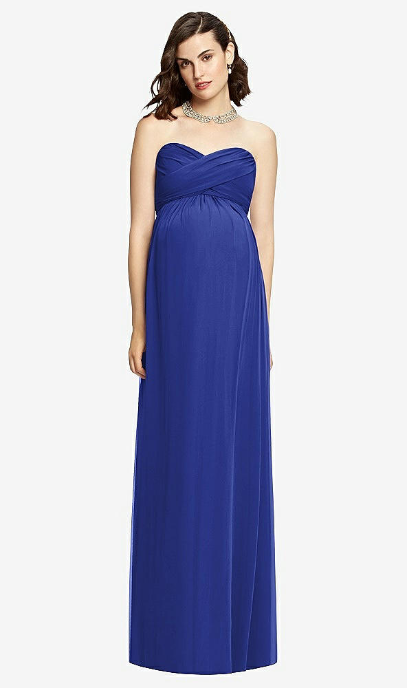 Front View - Cobalt Blue Draped Bodice Strapless Maternity Dress