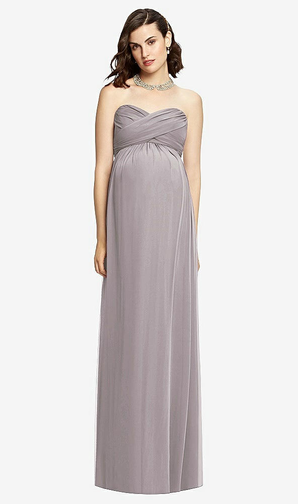 Front View - Cashmere Gray Draped Bodice Strapless Maternity Dress