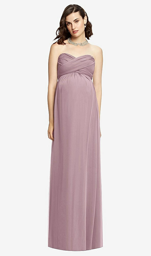 Front View - Dusty Rose Draped Bodice Strapless Maternity Dress
