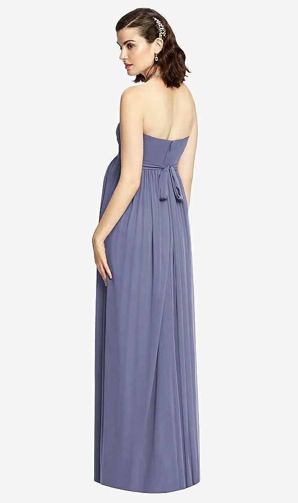 Back View - French Blue Draped Bodice Strapless Maternity Dress