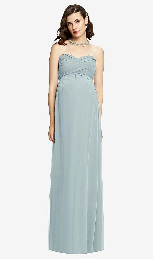 Front View - Morning Sky Draped Bodice Strapless Maternity Dress