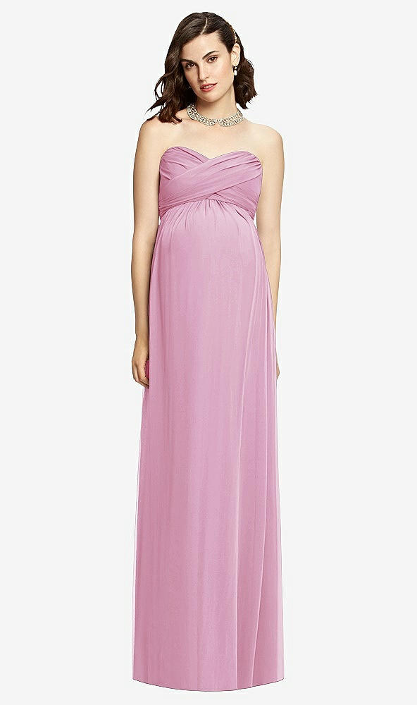 Front View - Powder Pink Draped Bodice Strapless Maternity Dress