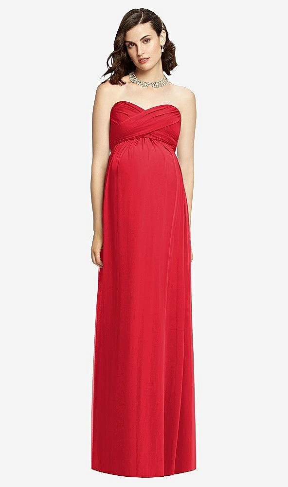 Front View - Parisian Red Draped Bodice Strapless Maternity Dress