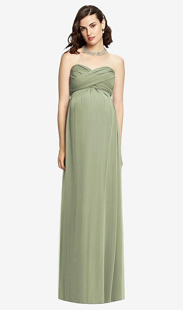 Front View - Sage Draped Bodice Strapless Maternity Dress