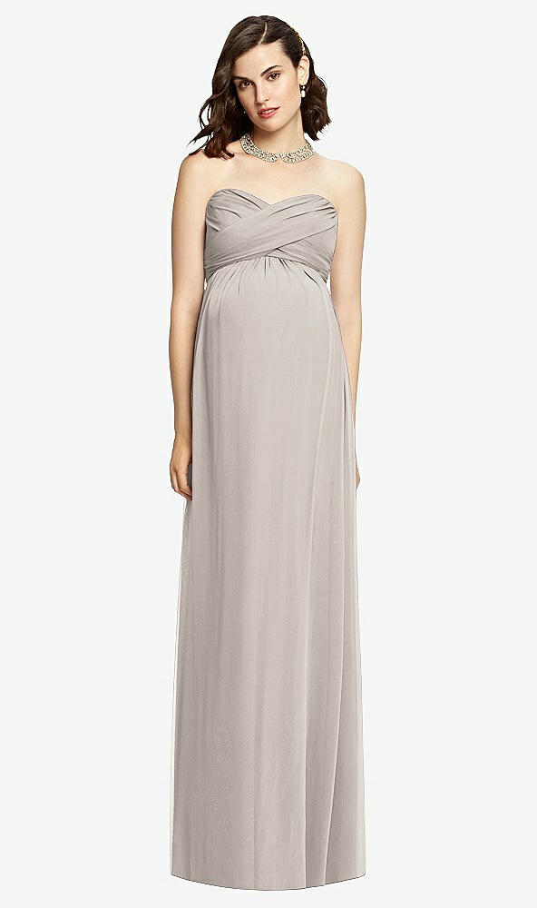 Front View - Taupe Draped Bodice Strapless Maternity Dress