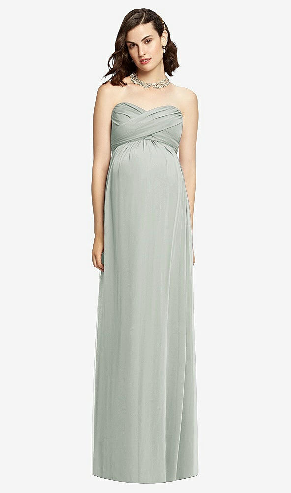 Front View - Willow Green Draped Bodice Strapless Maternity Dress