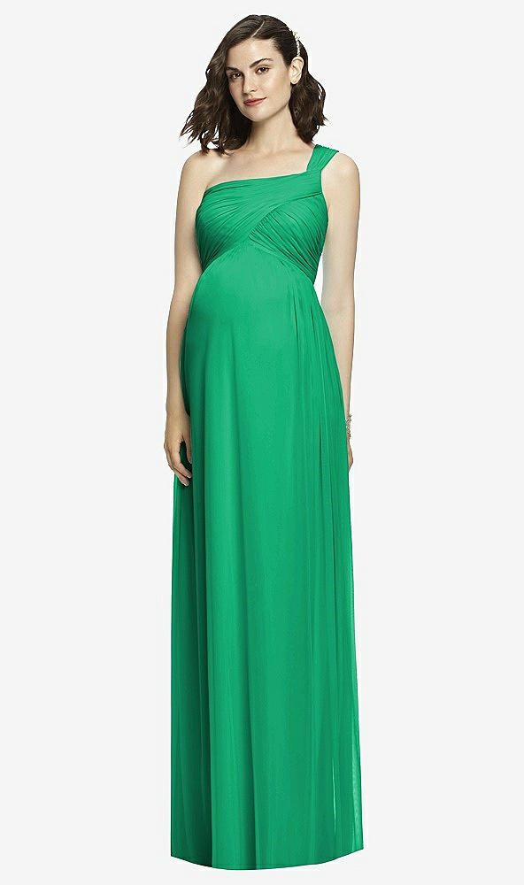 Front View - Pantone Emerald Alfred Sung Maternity Dress Style M427