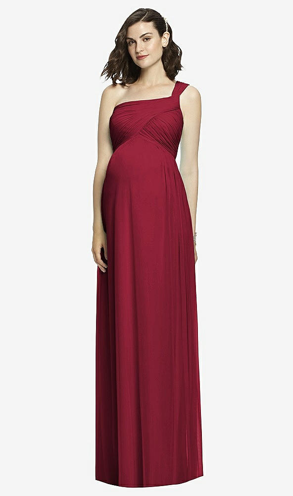 Front View - Burgundy Alfred Sung Maternity Dress Style M427