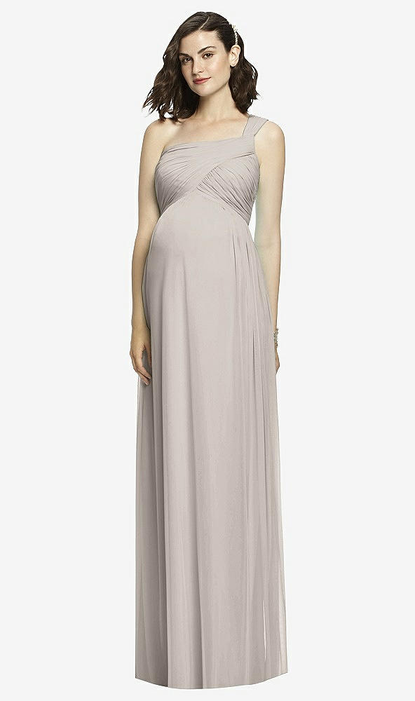 Front View - Taupe Alfred Sung Maternity Dress Style M427