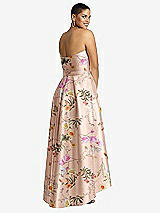 Alt View 2 Thumbnail - Butterfly Botanica Pink Sand Strapless Floral Satin High Low Dress with Pockets