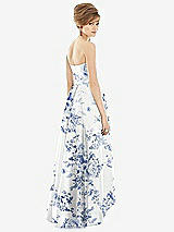 Rear View Thumbnail - Cottage Rose Larkspur Strapless Floral Satin High Low Dress with Pockets