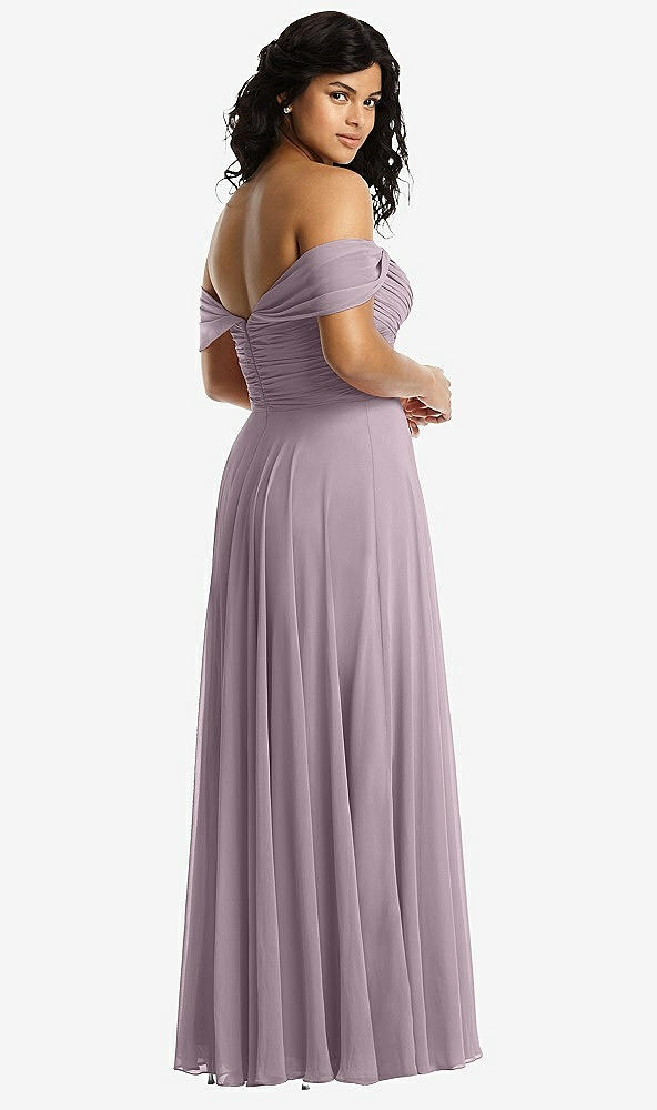 Back View - Lilac Dusk Off-the-Shoulder Draped Chiffon Maxi Dress