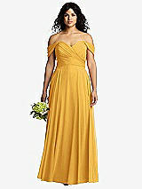 Front View Thumbnail - NYC Yellow Off-the-Shoulder Draped Chiffon Maxi Dress