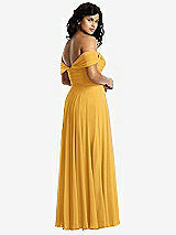 Rear View Thumbnail - NYC Yellow Off-the-Shoulder Draped Chiffon Maxi Dress