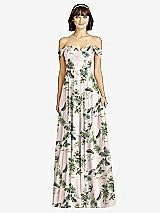 Alt View 1 Thumbnail - Palm Beach Print Off-the-Shoulder Draped Chiffon Maxi Dress