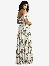 Rear View Thumbnail - Palm Beach Print Off-the-Shoulder Draped Chiffon Maxi Dress